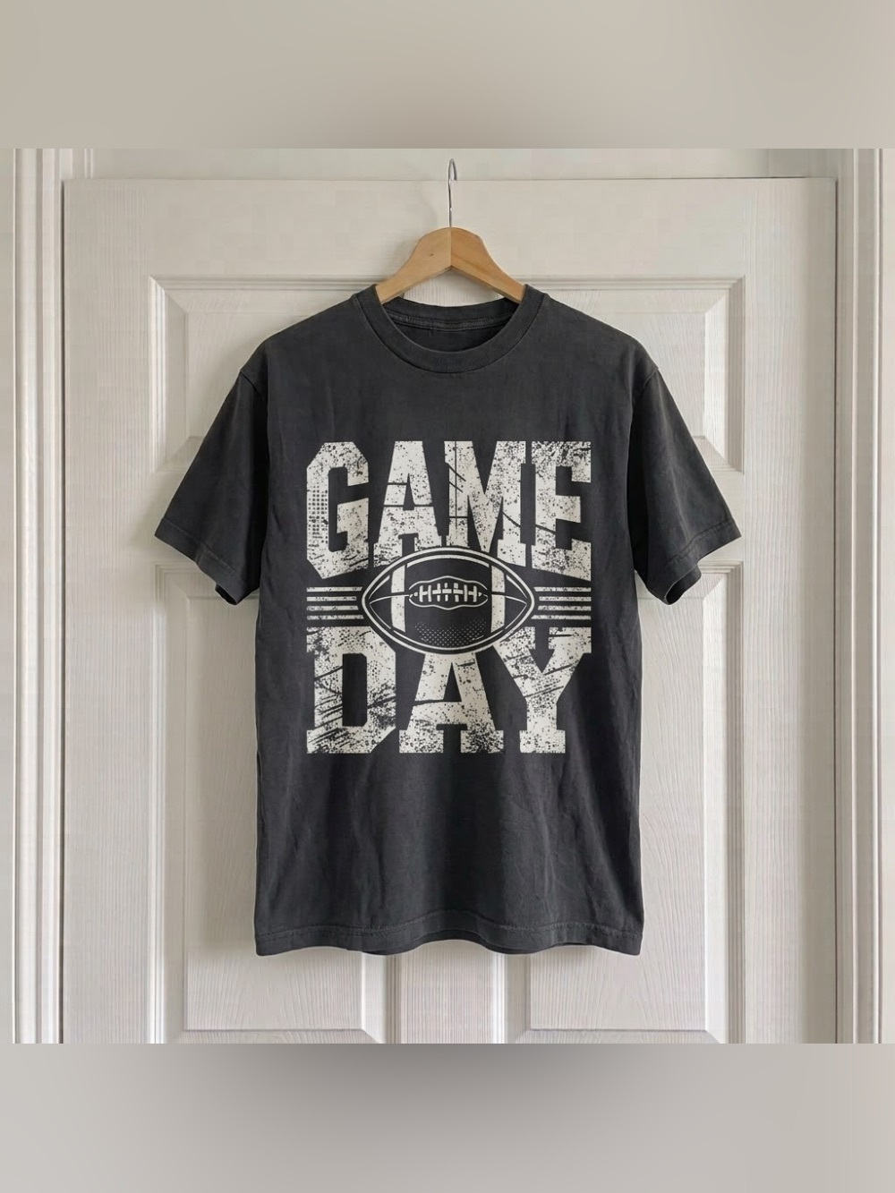 Game Day Football Distressed Black Sports Graphic T-Shirt